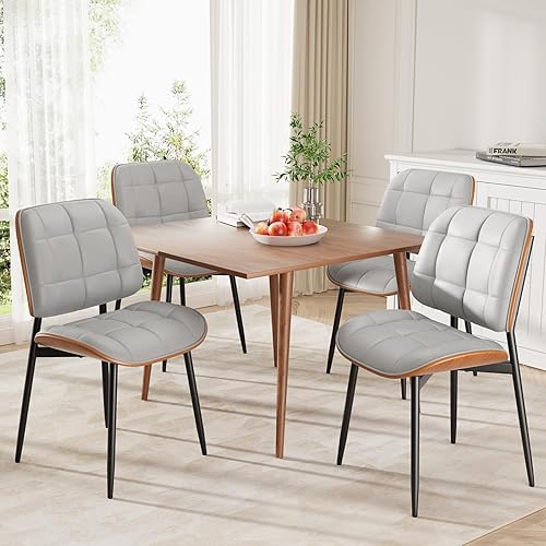 Miniatura 14 de Juego de 4 Sillas de Comedor, Silla de Comedor de Estilo de Mediados de Siglo Moderno con Cojín Grueso, Sillas de Cocina Tapizadas con Cuero