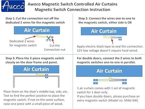 Miniatura 9 de Cortina de aire Awoco 900 CFM para uso comercial en interiores sobre puertas con interruptor resistente 36 pulgadas, Blanco, 36"