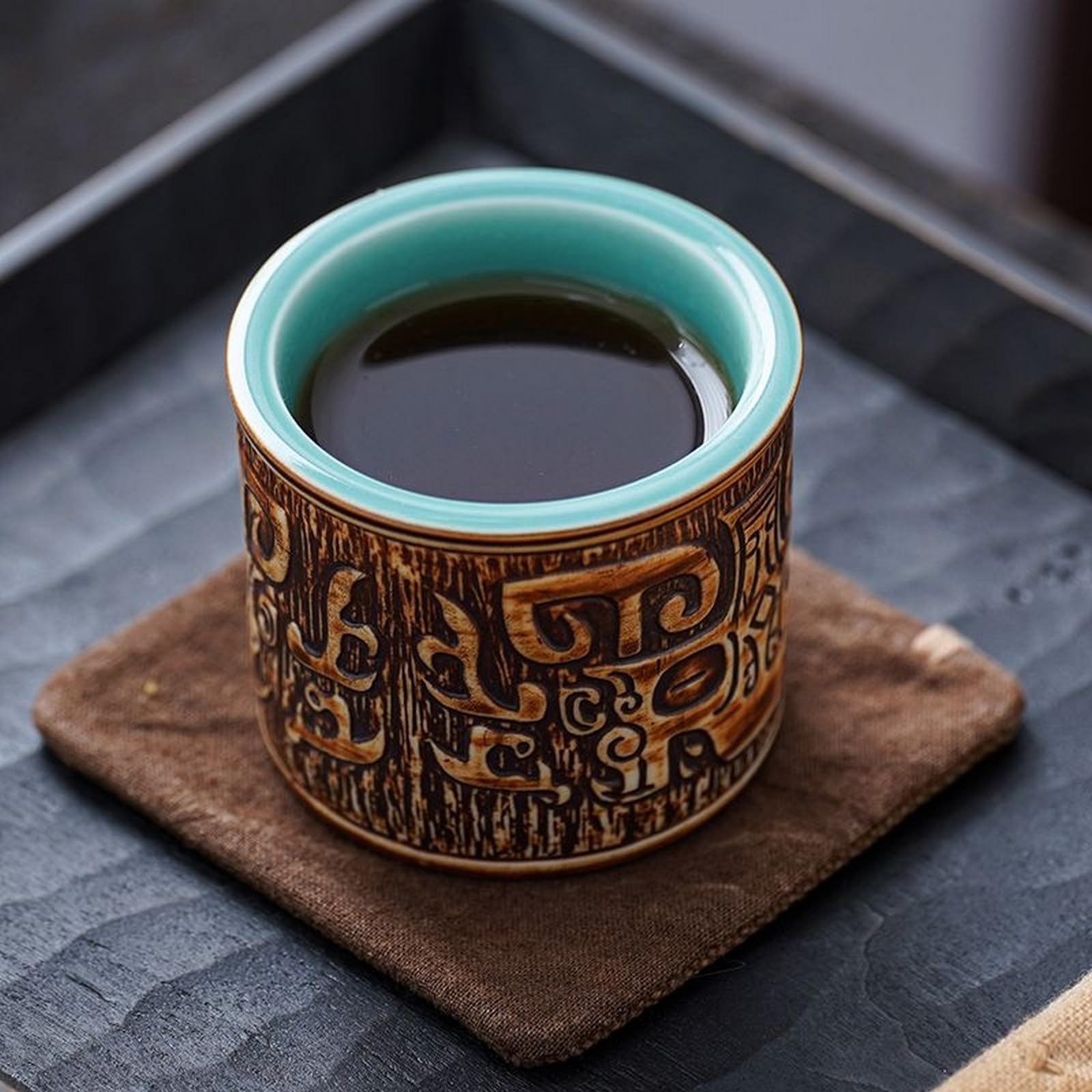 Ceramiczne kubki do espresso, zestaw 2 lub 113-85 ml, do kawy i herbaty, bez uchwytów, trwałe, nadają się do mycia w zmywarce (rustykalny brązowy, 2)