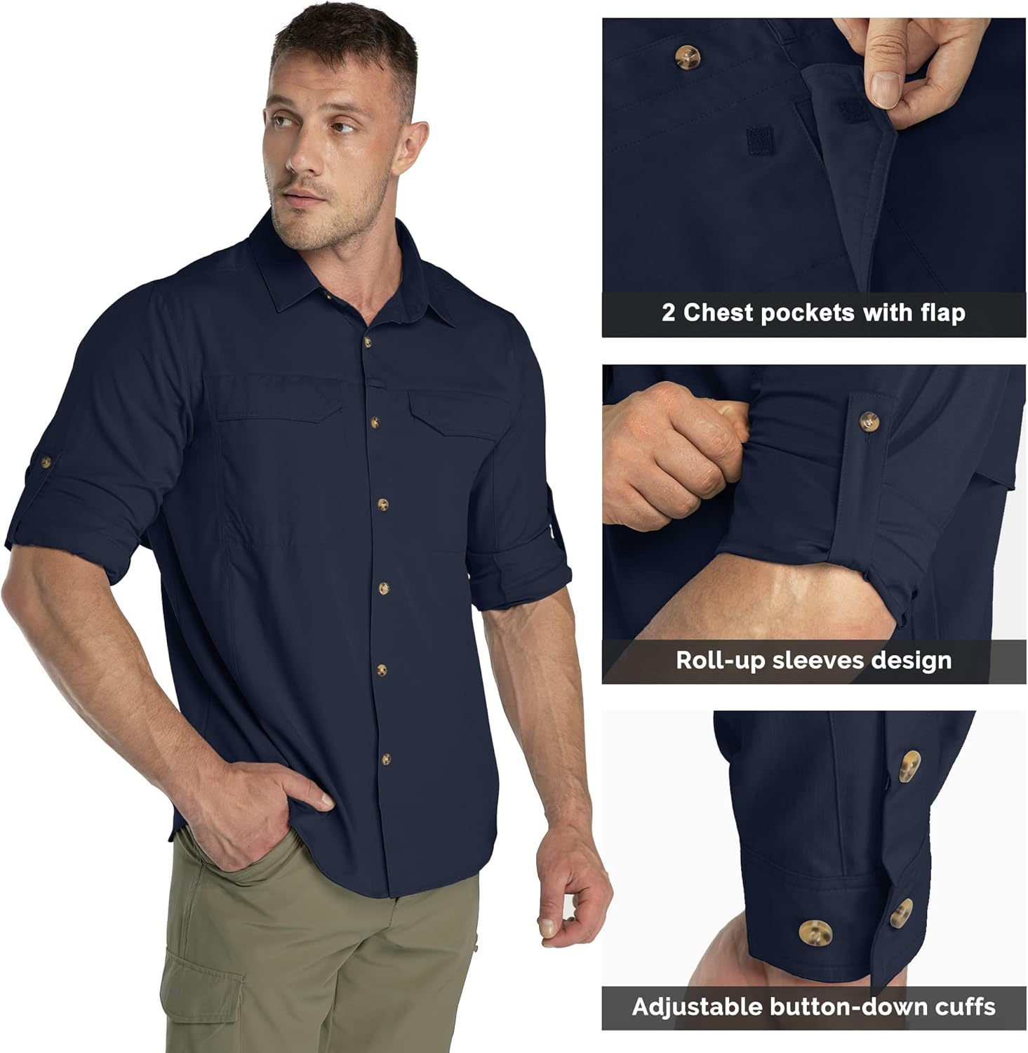 33,000ft Men's Long Sleeve Hiking Shirts Lightweight Quick Dry Sun Protection UV UPF 50 Fishing Shirt Outdoor Safari Travel - Image 4