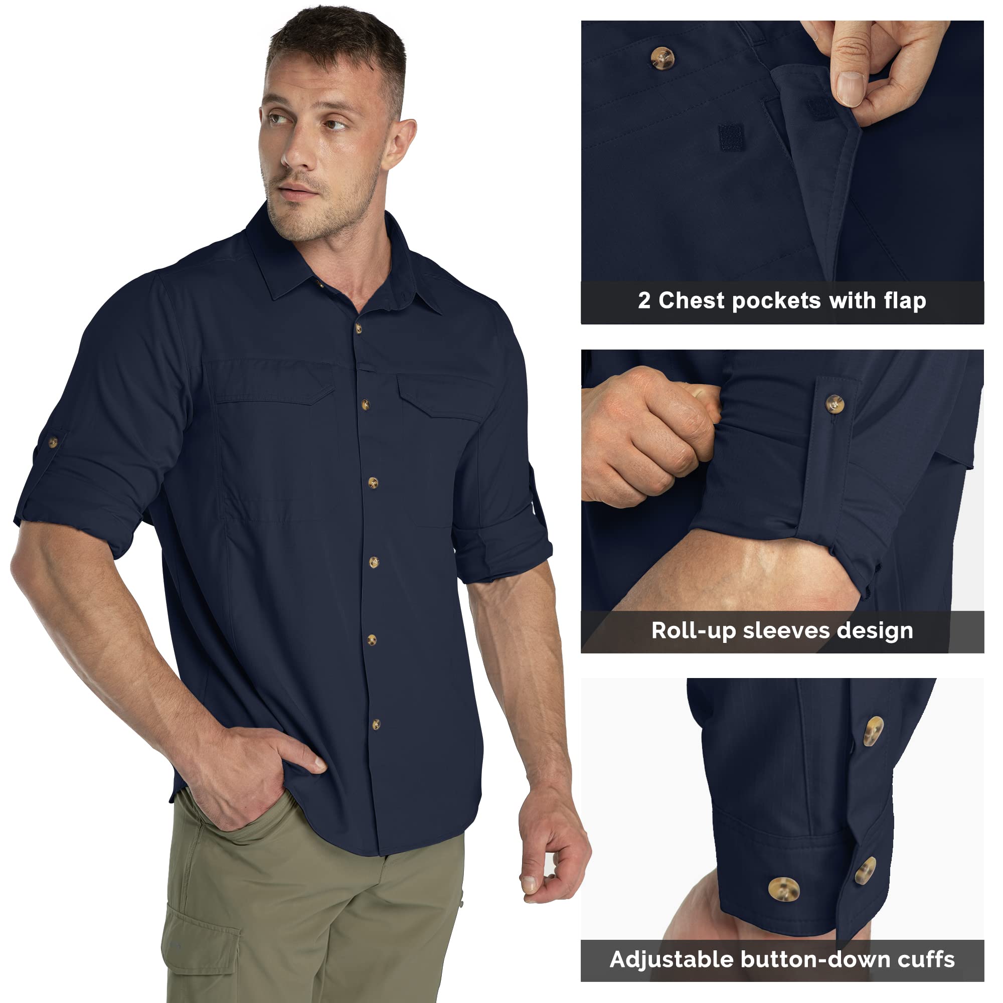 33,000ft Chemise de pêche à manches longues pour homme, protection solaire UPF 50+, à séchage rapide, légère, pour voyage, safari, plein air, vert, XX-Large