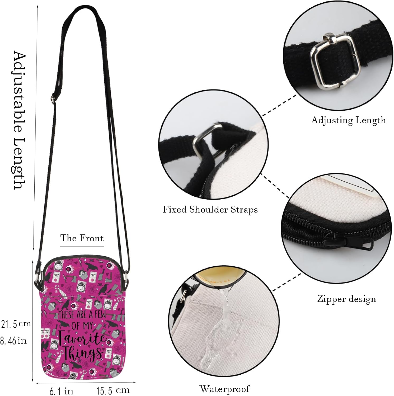 WCGXKO Book Merch Black Bird Messenger Bag Book Lover Zipper Crossbody Purses Bag Book Reader Gift - Image 4