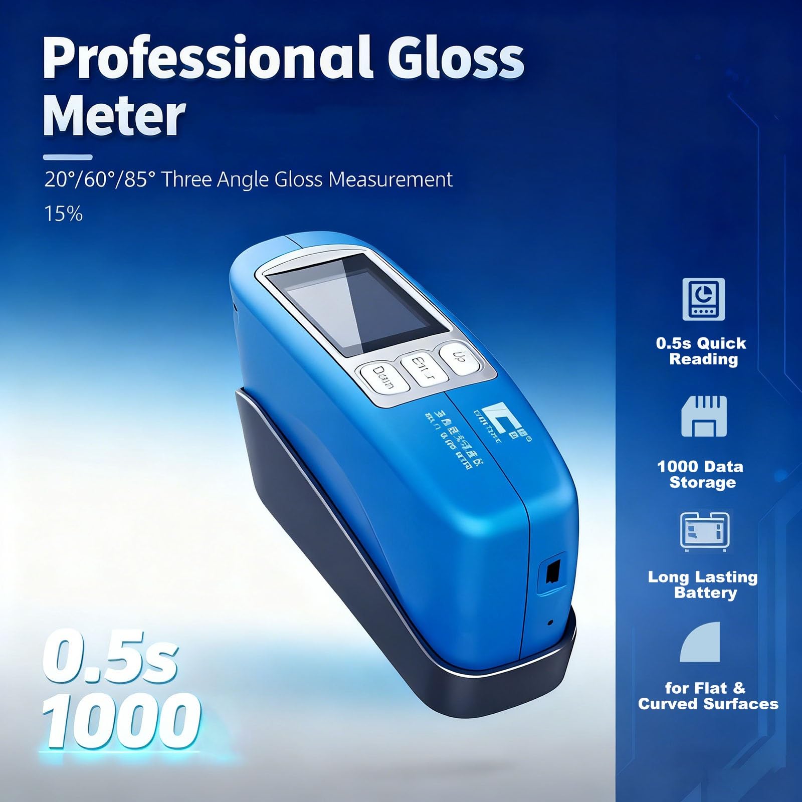 Gloss Meter e Glossometro Tri-Angolo 20°60°85°, Misuratore Lucentezza per Laboratorio e Produzione Industriale, Materiali Non Metallici e Metallo, Software PC Incluso