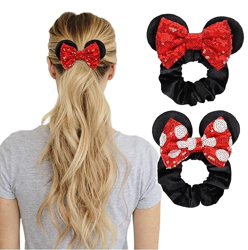 Lazos de pelo con lentejuelas para mujer, lazos de terciopelo con orejas de ratón para coleta, recuerdos de fiesta, disfraz de cosplay, accesorios