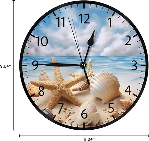 Miniatura 10 de Reloj de pared redondo Sumer con estrella de mar silencioso, sin tictac, relojes decorativos de cuarzo con pilas, relojes de escritorio silenciosos