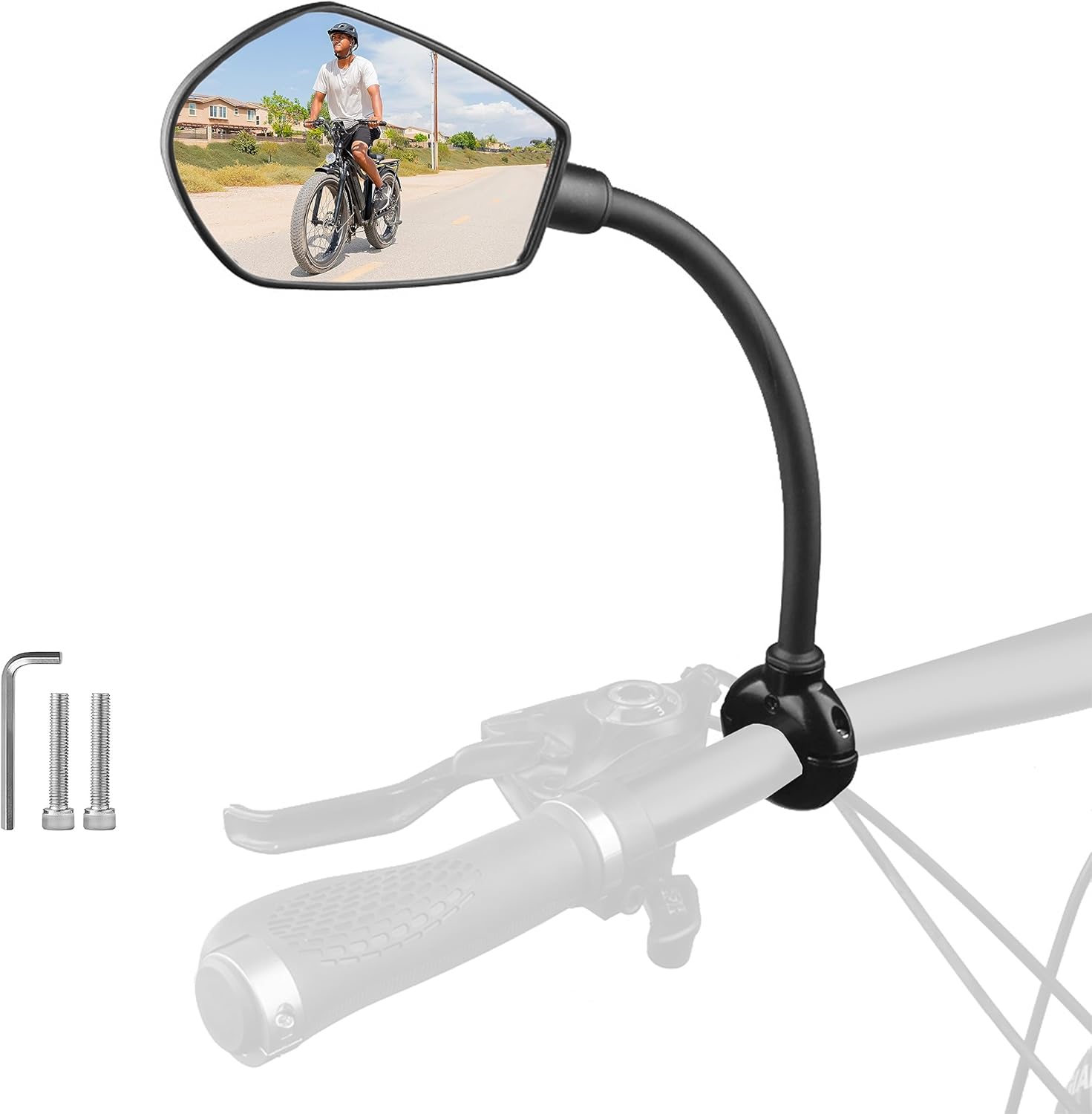 Himiway Bike Mirror 1 Pack, HD Wide Angle Large Handlebar Rear View Mirror, Safe Glass Rearview Shockproof Side Flat Mirror 360° Rotatable Adjustable for Bike Bicycle E-bike Scooter
