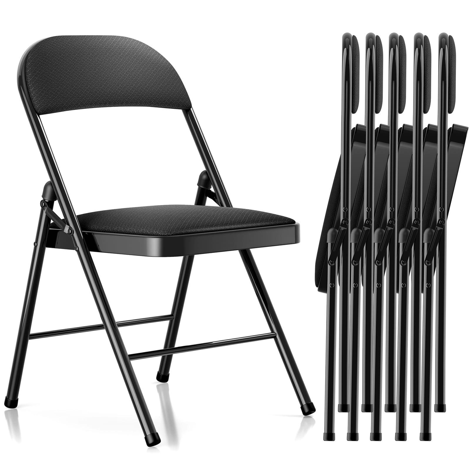 LUCKPRO Folding Chairs 6 Pack with Paded Cushion - Metal Chair with Steel Frame 450lb Capacity and Comfortable Seat Heavy Duty Foldable Chair for