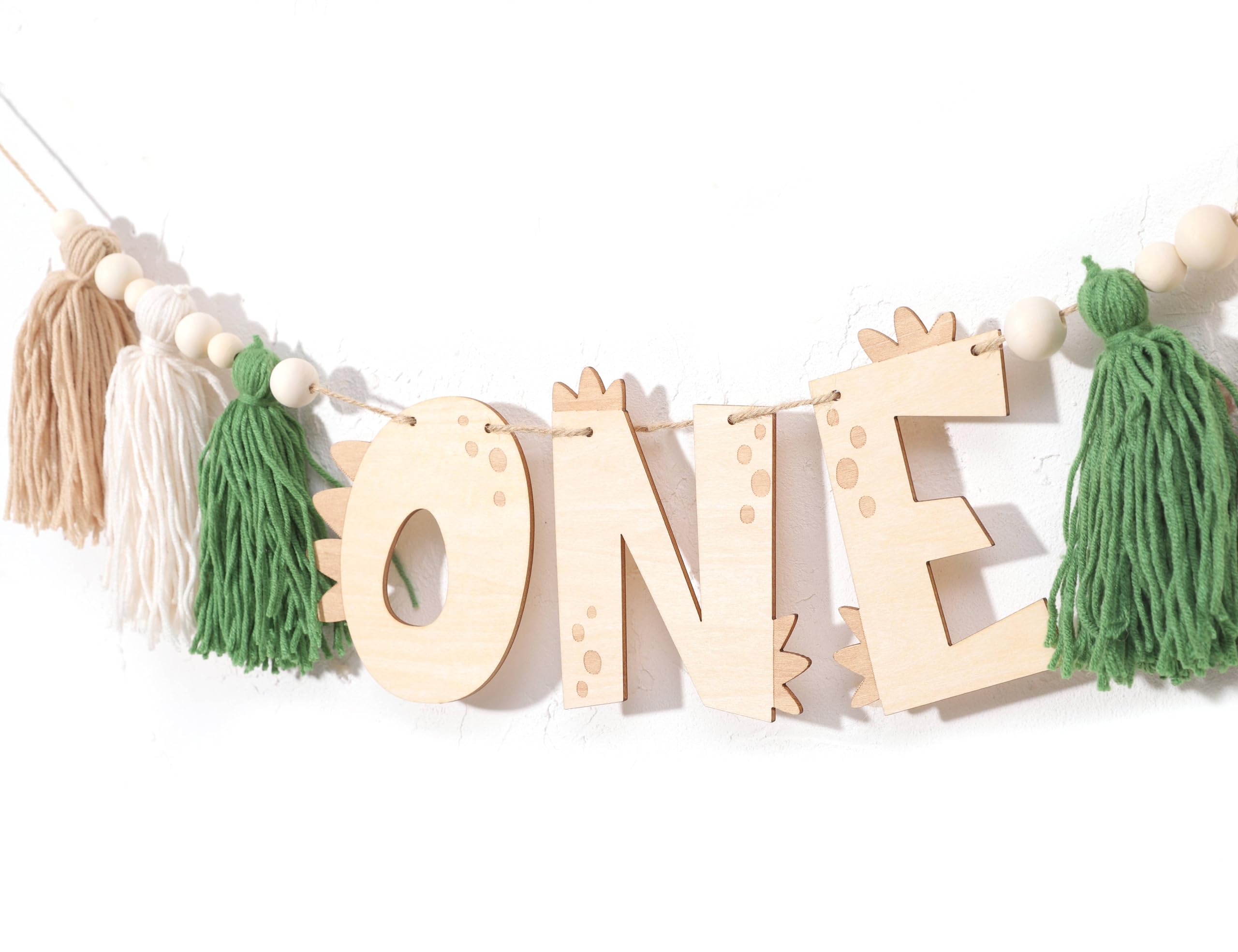 Agkvw Dinosaur 1st Birthday High Chair Banner - Dinosaur First Birthday Decorations Boy, Wooden One Tassel Highchair Banner, Boy’s 1st Birthday Decor