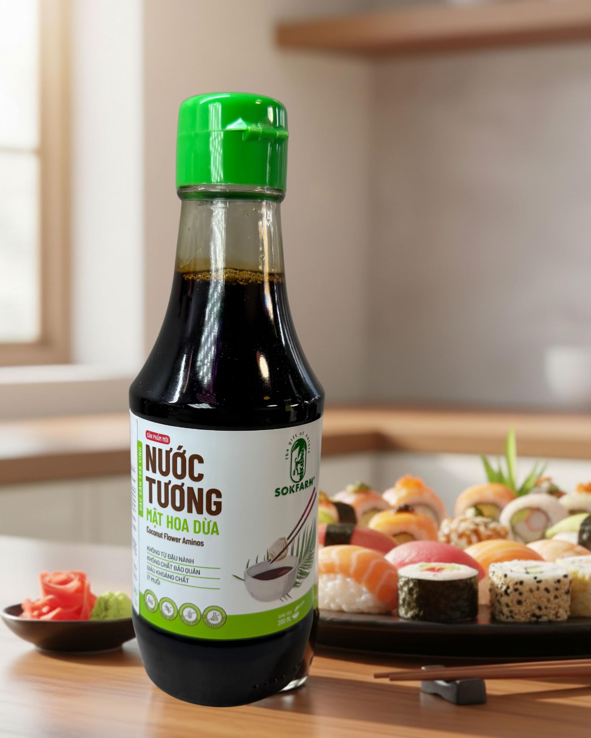 Salsa condimentosa de aminococo – alternativa a la salsa de soja – Vegano, sin gluten, sin soja – Botella de 200 ml