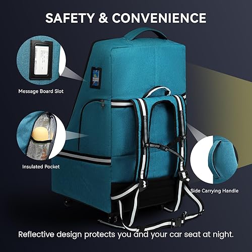 Miniatura 4 de Bolsa de viaje con ruedas para asiento de automóvil, mochila de viaje acolchada para asiento de automóvil para avión, bolsa de viaje grande y