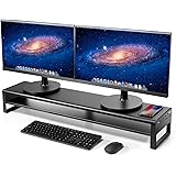 Vaydeer 2 Tiers Dual Monitor Stand Aluminum Monitor Riser with Wireless Charging and 4 USB 3.0 Hub Ports Metal Strong&amp;Sturdy for PC Monitor Laptop Computer TV Printer Space Saving Desk Organizer
