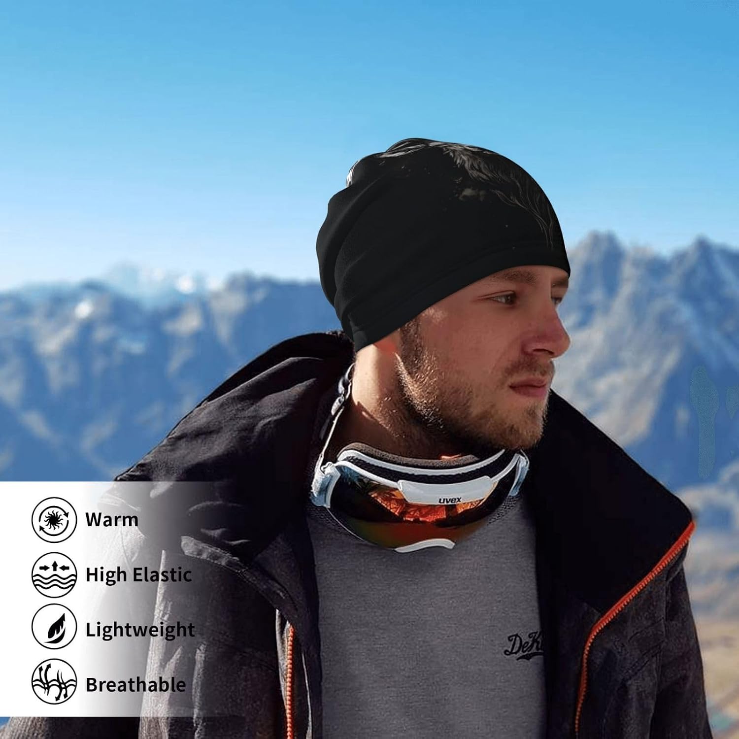 Winter Face Mask Elastic Headband Cold Weather Neck Warmer for Men Women, Black Reindeer Adjustable Neck Gaiter