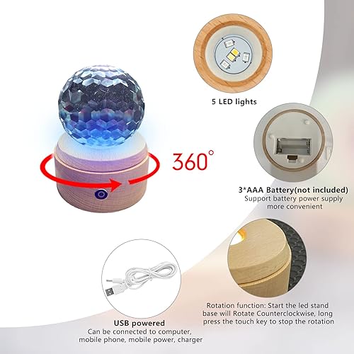 Miniatura 3 de Base de pantalla LED de madera, soporte de exhibición giratorio, base redonda iluminada de madera, 8 modos de iluminación, soporte de luces LED de