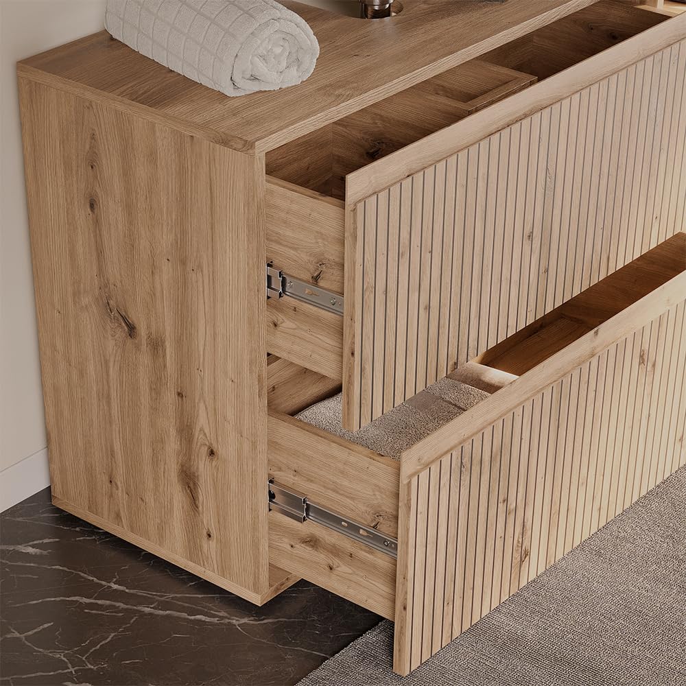 Vicco Meuble sous Vasque Simple Takumi, Artisan, 80x58cm avec 2 tiroirs, pour Le Rangement et l’Organisation des Accessoires de Salle de Bain
