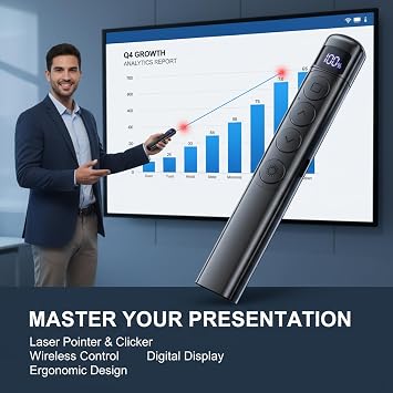 New 2.4GHz Presentation Clickers, Clicker for Powerpoint with Digital Display Hyperlink Control, Presenter PPT Clicker 330FT/100M, Powerpoint Presentation Clickers for Classroom, Office, Meeting