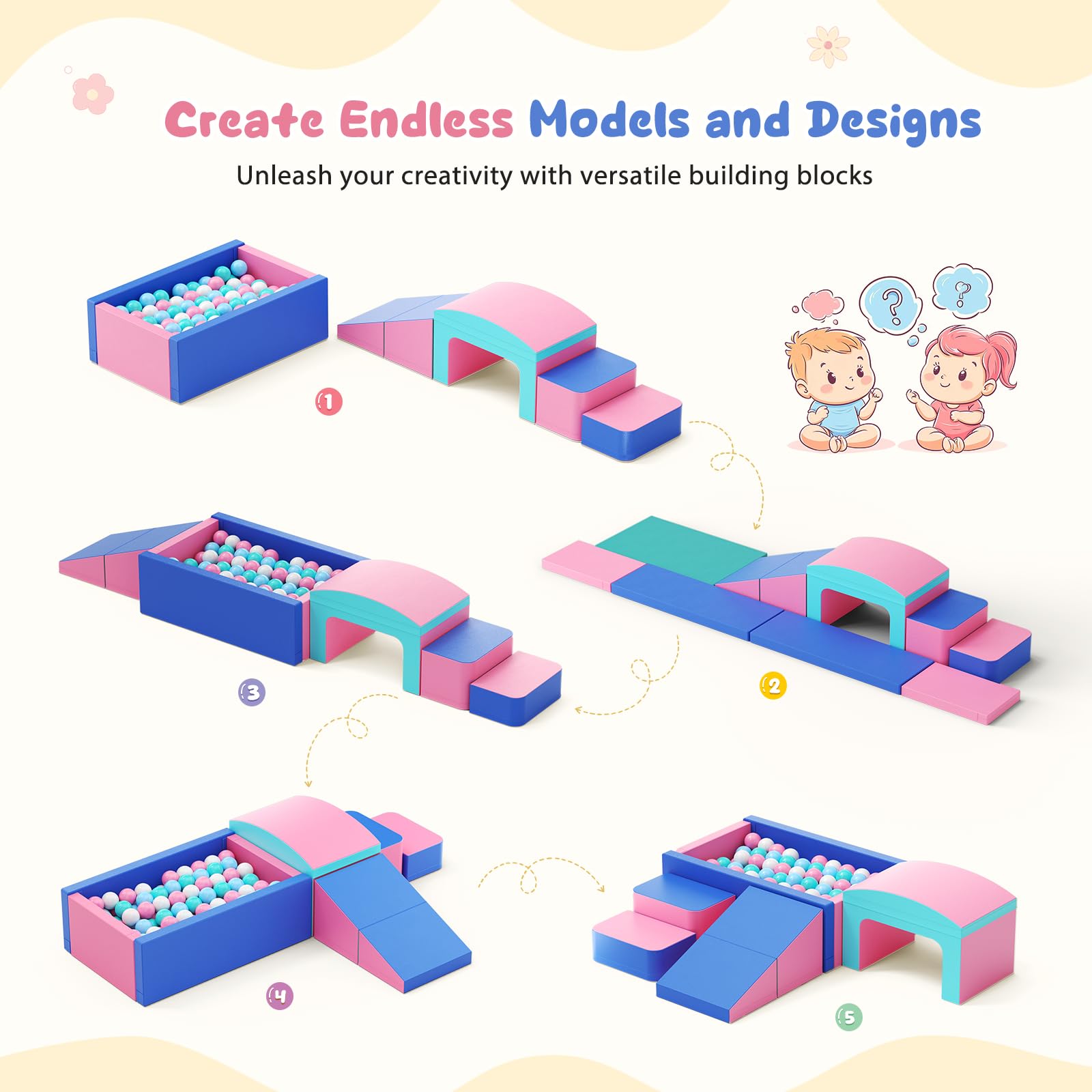 CUPCHID Blocchi da costruzione in schiuma per bambini,grandi blocchi da costruzione in schiuma giganti per bambini,giocattoli educativi prescolari per gattonare e arrampicarsi (Leone colorato-8 in 1)