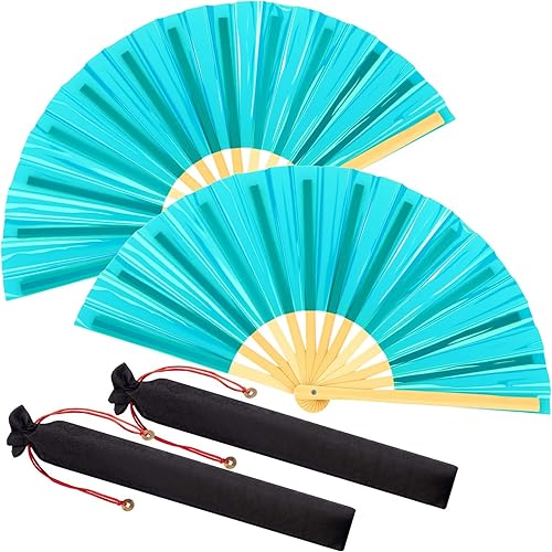 Miniatura 25 de Maitys Large Rave Fan Clap Fans for Line Dancing Large Holographic Folding Hand Fans for Men and Women, Festival, Tai Ji, Kungfu, Martial Art, Láser