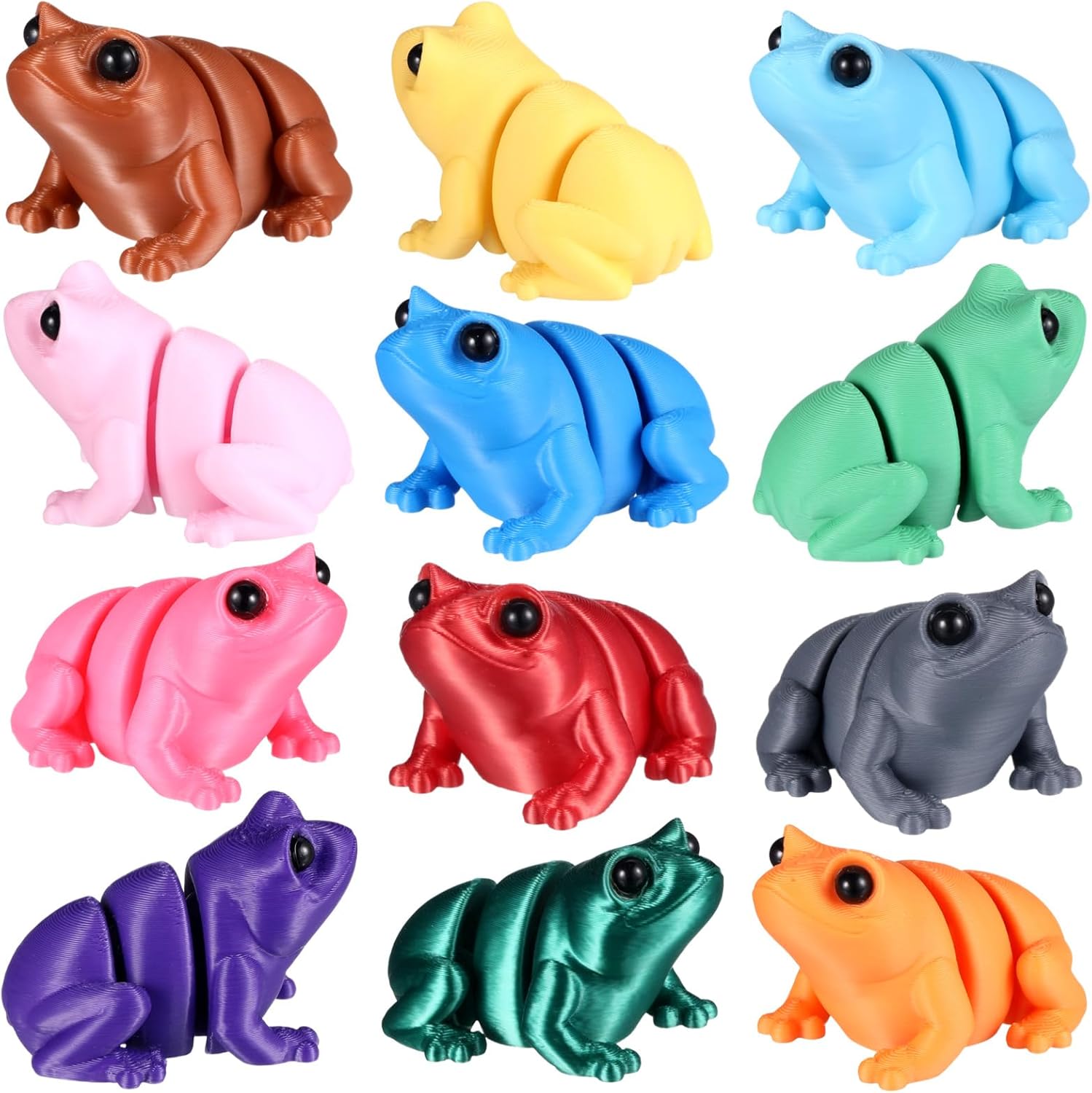 Honoson 12 Pcs 3D Printed Animal Fidget 3D Mini Animal Flexible Cute Articulated Small Stress Pet Relief Fidget for Adult Party Favors Home Display(5-7cm,Cute Frog)