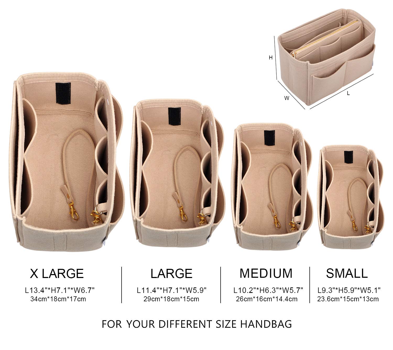 Vercord - Bolso de mano de fieltro (tamaño pequeño, mediano, grande), Beige (beige ( A Beige )), X-Large