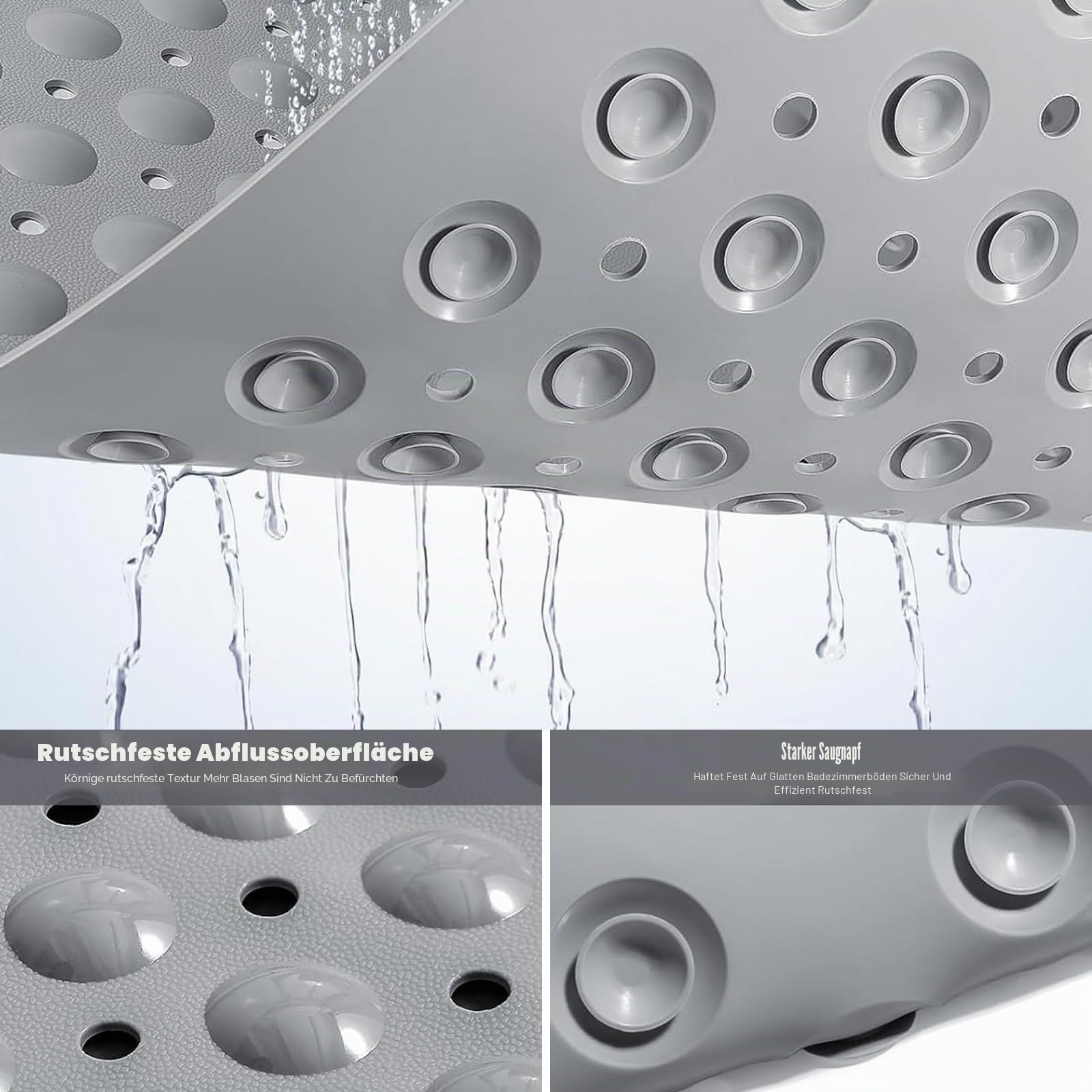 Duschmatte rutschfest 90x60cm, Duschmatten aus TPE rutschfeste Duschmatte Maschinenwaschbar Dusche Antirutschmatte mit Saugnäpfen Duscheinlage rutschfest für Badewanne und Duschraum