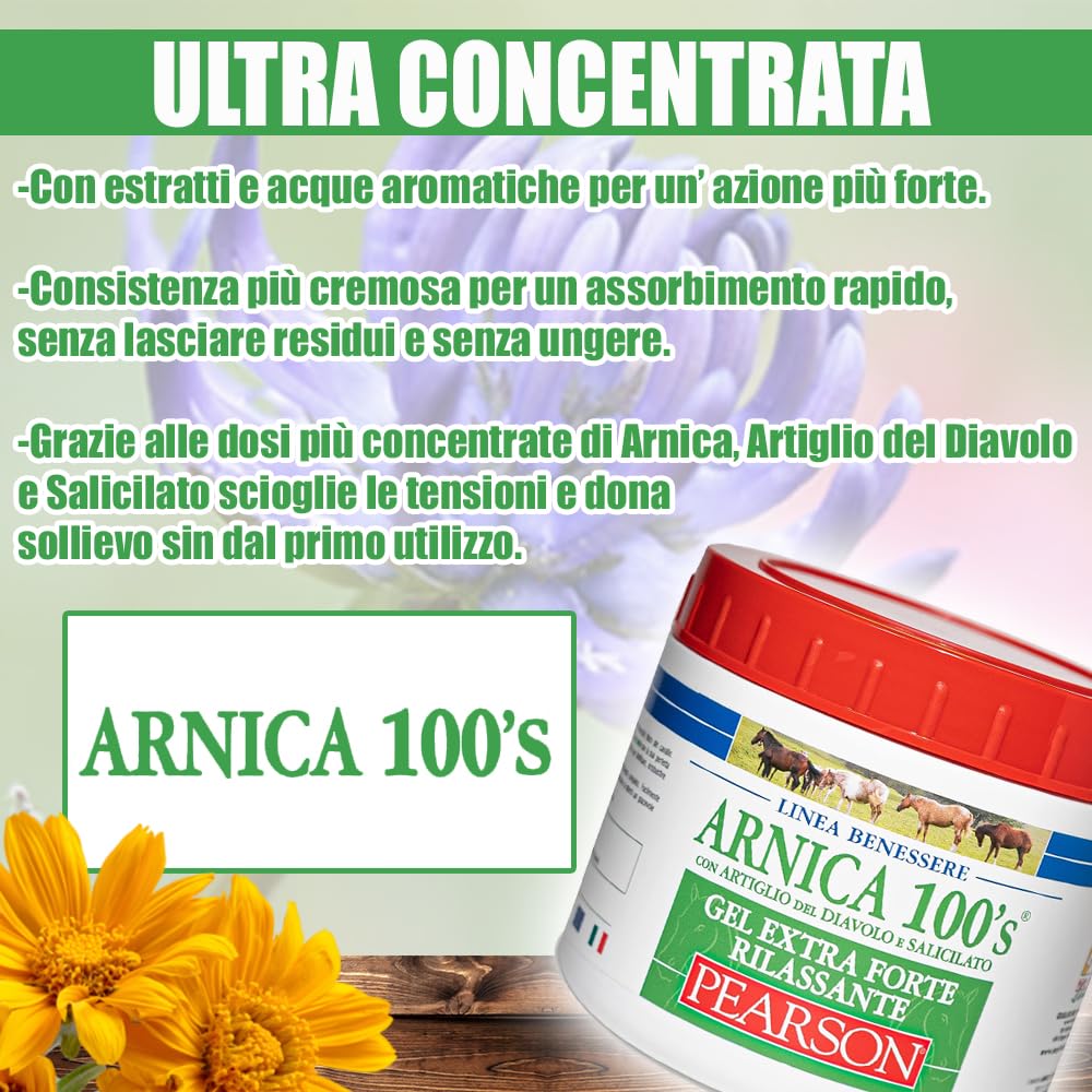 Arnica Per Cavalli, Gel Extraforte Rilassante Pearson [500ml]. Crema Arnica Forte Con Artiglio Del Diavolo e Salicilato. Pomata Defaticante e Rilassante Made in Italy