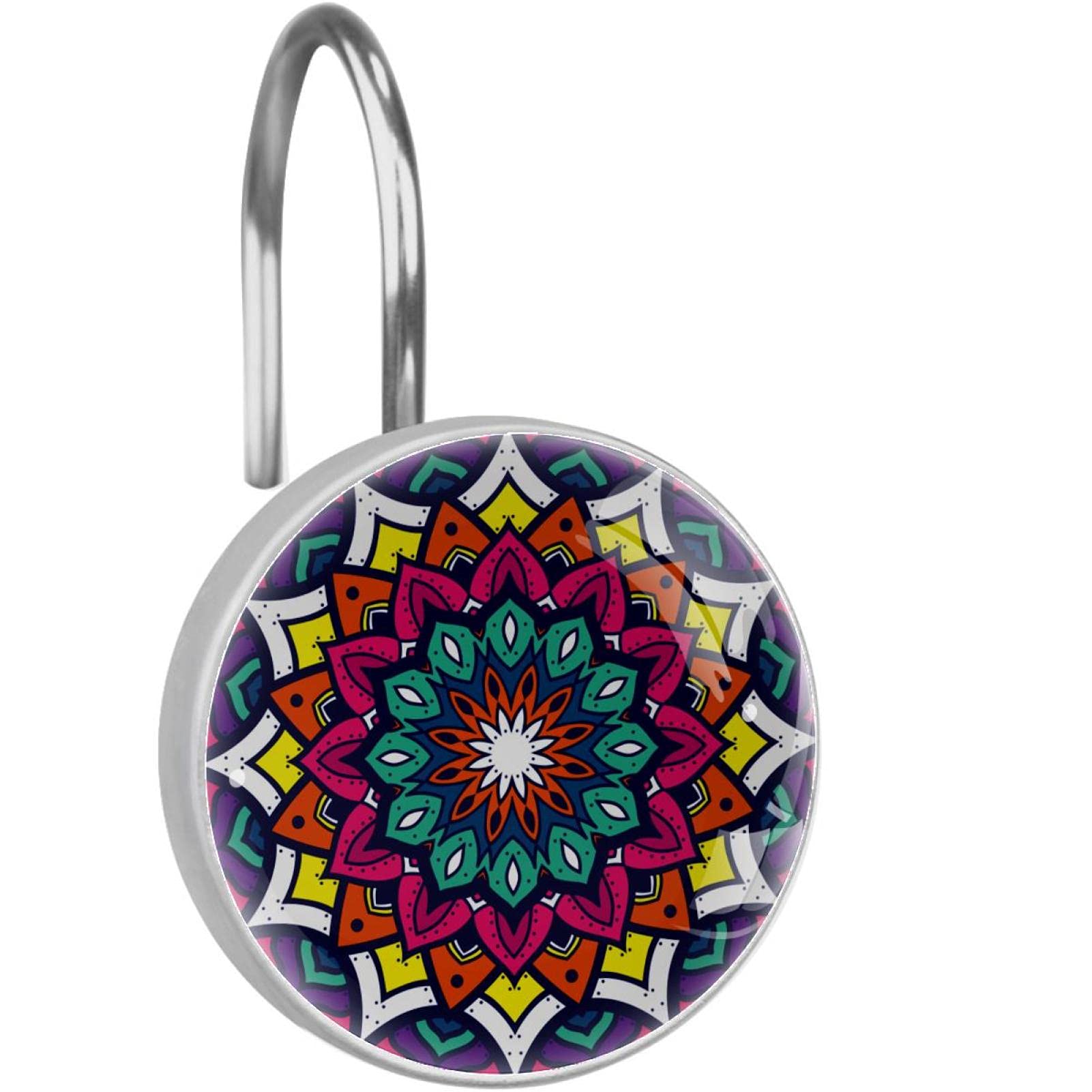 Anneaux de rideau de douche en acier inoxydable durable avec ornements mandala colores