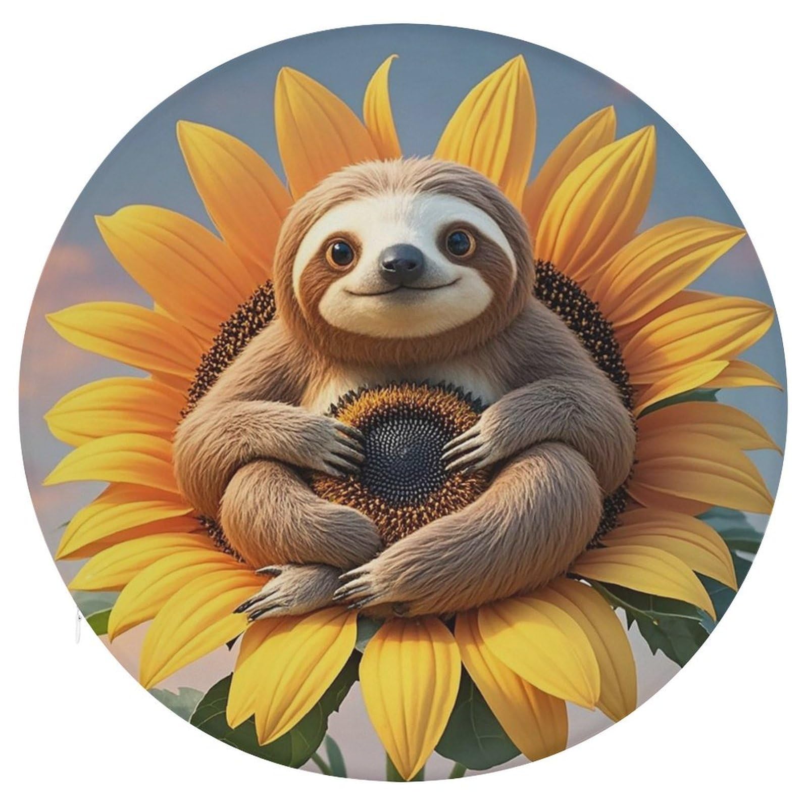 LZQPOEAS Sloth Sitting on Sunflower Swivel Seat Cushion with Supportive Memory Foam Comfort Round Bar Stool Cushion 15.3" Diameter Rotating Seat Cushions Fashion Chair Pad for Car Office Home