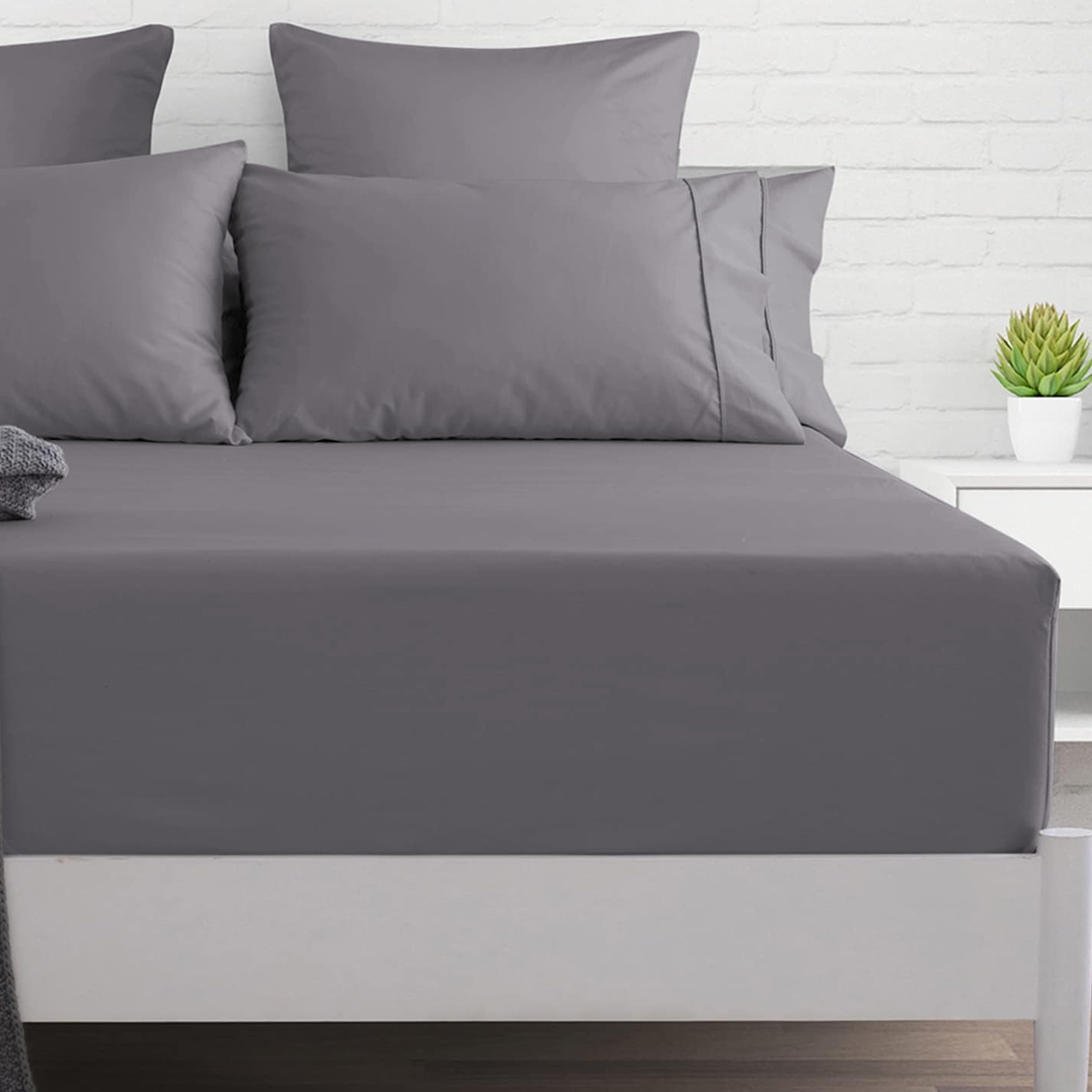 PRIME LINENS Extra Deep Fitted Sheet 40 CM Brushed Microfiber Wrinkle & Fade Resistant Bottom Sheet Soft Durable Bed Sheets (Silver/Grey, King)