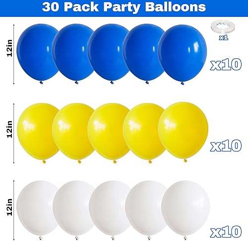 Miniatura 2 de Globos azules y amarillos, juego de globos de fiesta de 12 pulgadas, color azul real, amarillo y blanco, kit de globos de látex de helio para niños,