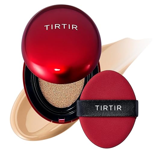 TIRTIR Mask Fit Red Cushion Foundation | Full coverage, Weightless, Skin fit, Satin Glow Finish, Korean Makeup, beauty, Tattoo cover up, Buildable (#27N Camel, 0.63 Fl Oz)
