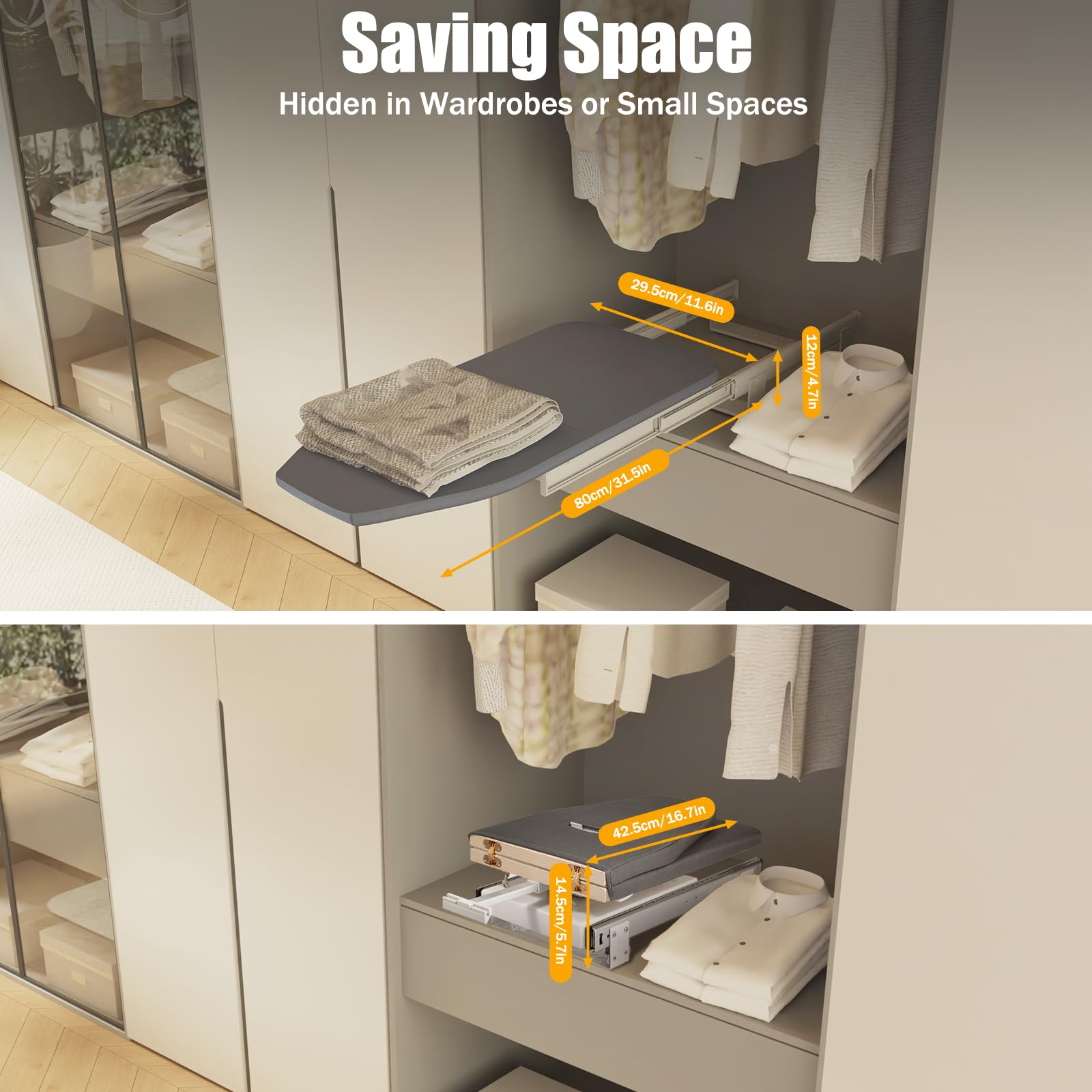 Tabla de planchar extensible giratoria de 180°, plegable, con plancha, para casa y lavandería