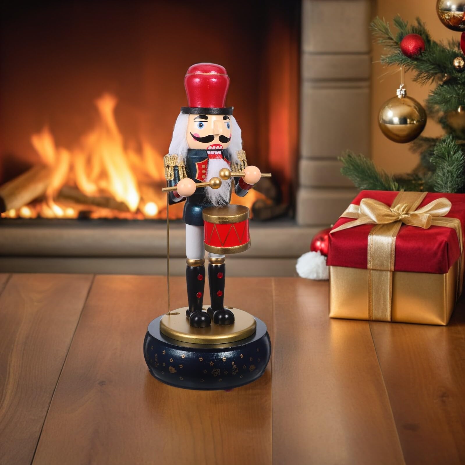 PRETYZOOM Schiaccianoci in Legno con Base Rotonda e Carillon Vento Decorazione Natalizia Musicale per Feste e Casa Figurina Soldatino Tradizionale per Atmosfera Calda e Festiva