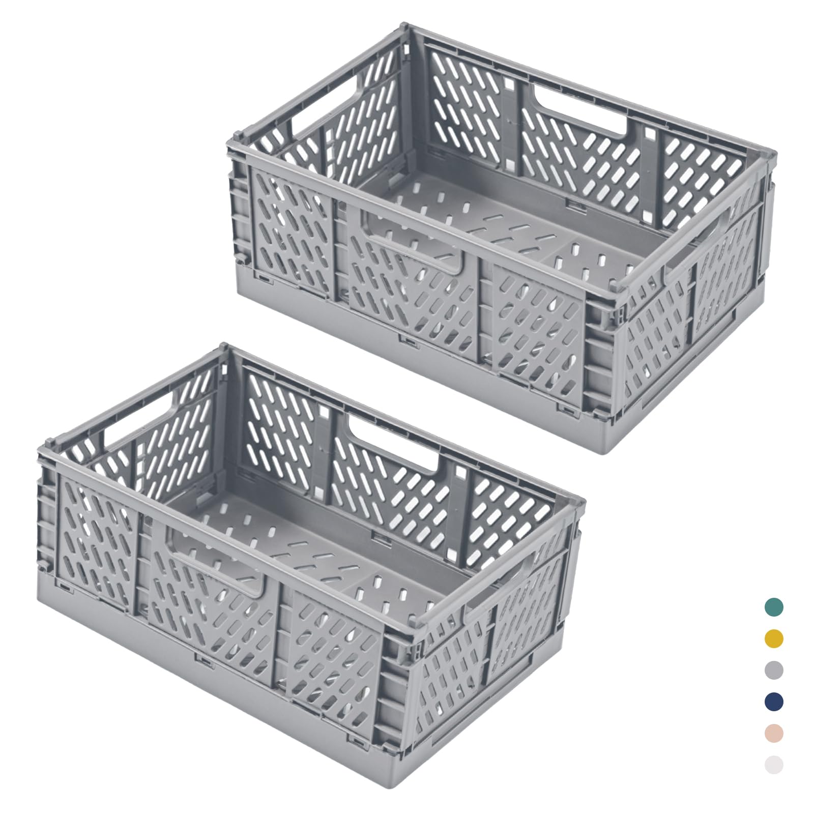 hautllaif Pack of 2 Foldable Plastic Storage Boxes, Foldable Shopping Box, Sturdy Folding Boxes for Kitchen, Office, Bedroom, Cupboard, Drawer (Grey, 30.5 x 20 x 12.5)
