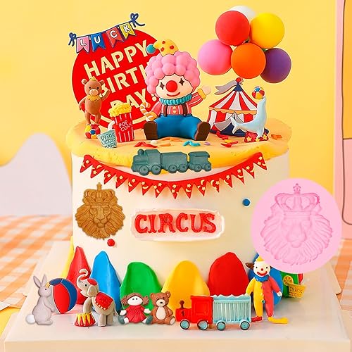 Miniatura 7 de Moldes de silicona con temática de circo, juego de 4 piezas, moldes de fondant de carnaval con tren, oso, corona, palomitas de maíz para decoración
