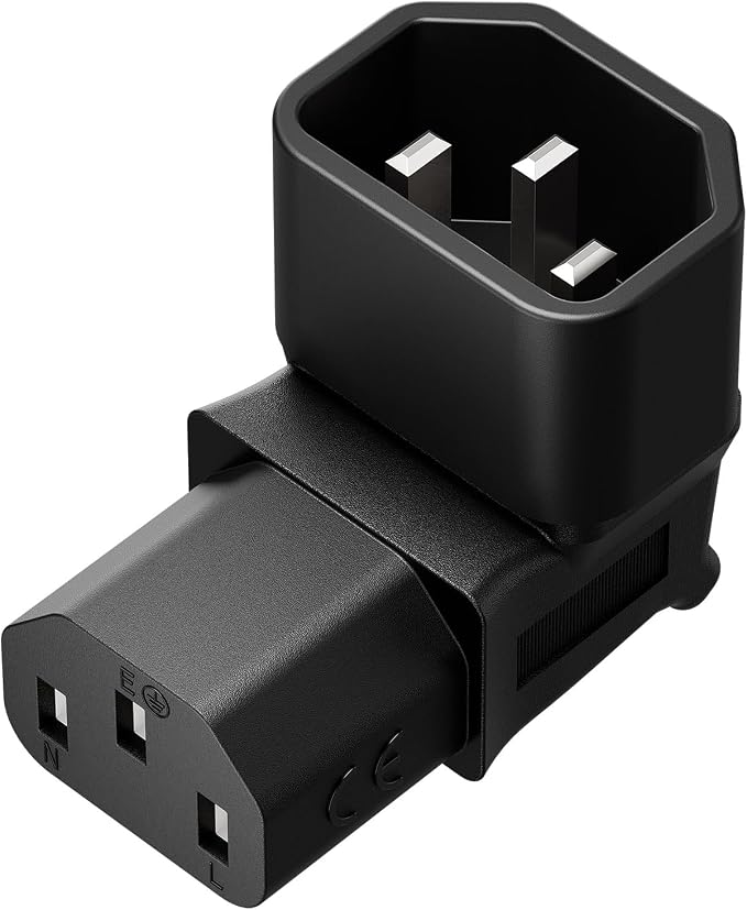 5 Pack Adaptador AC IEC 320 C14 a C13 ángulo recto Negro miniatura 5
