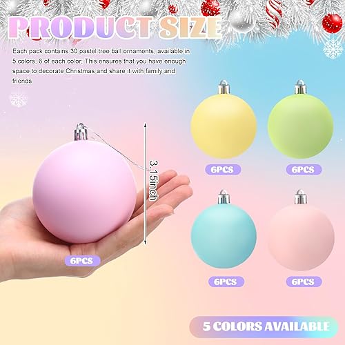 Miniatura 3 de Gejoy 30 bolas grandes de caramelo de Navidad pastel de 3.15 pulgadas, bolas de árbol de Navidad color macarrón, adorno para colgar, inastillable,