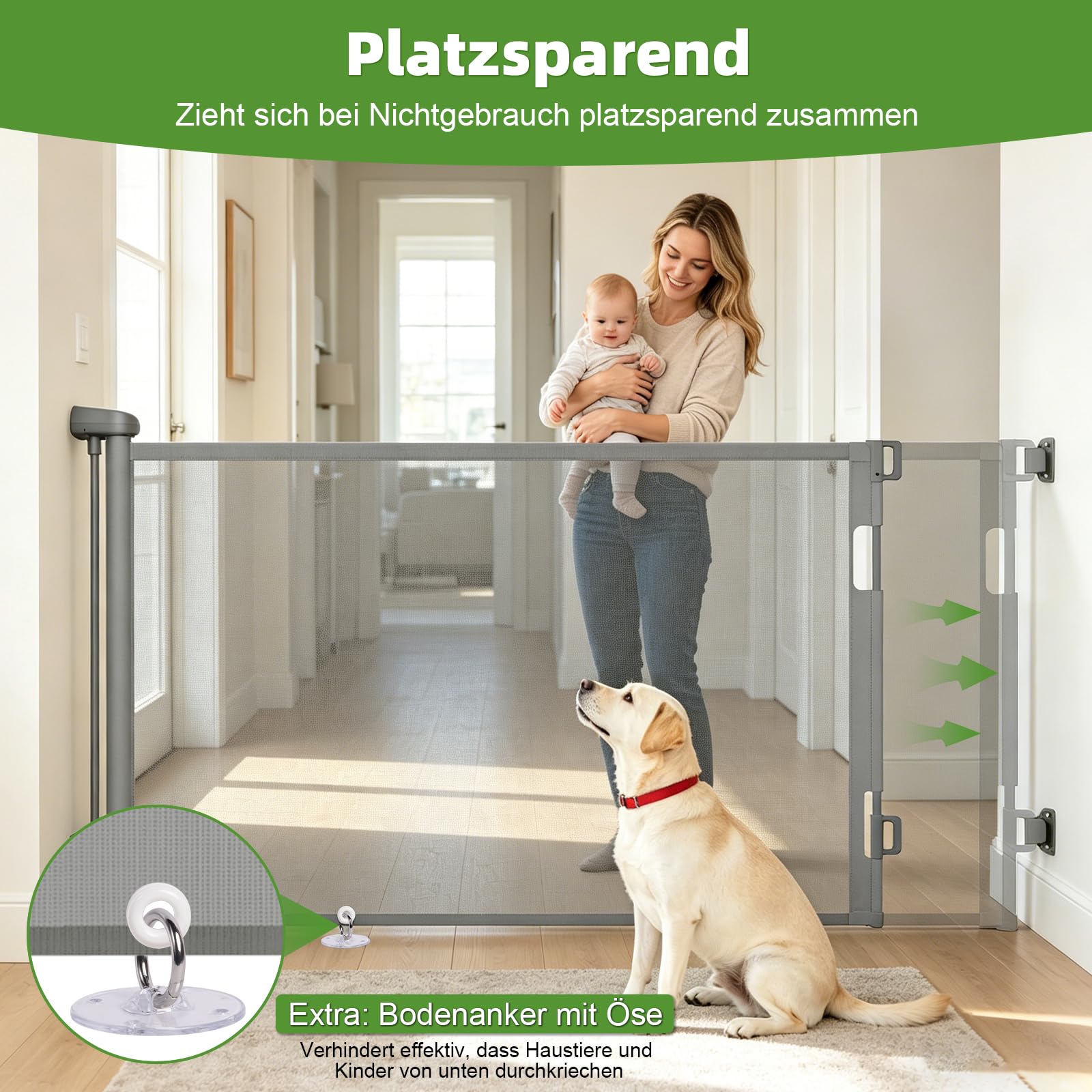 Dioxide Treppenschutzgitter Ausziehbar 0-150 cm für Babys Kinder Hunde Grau