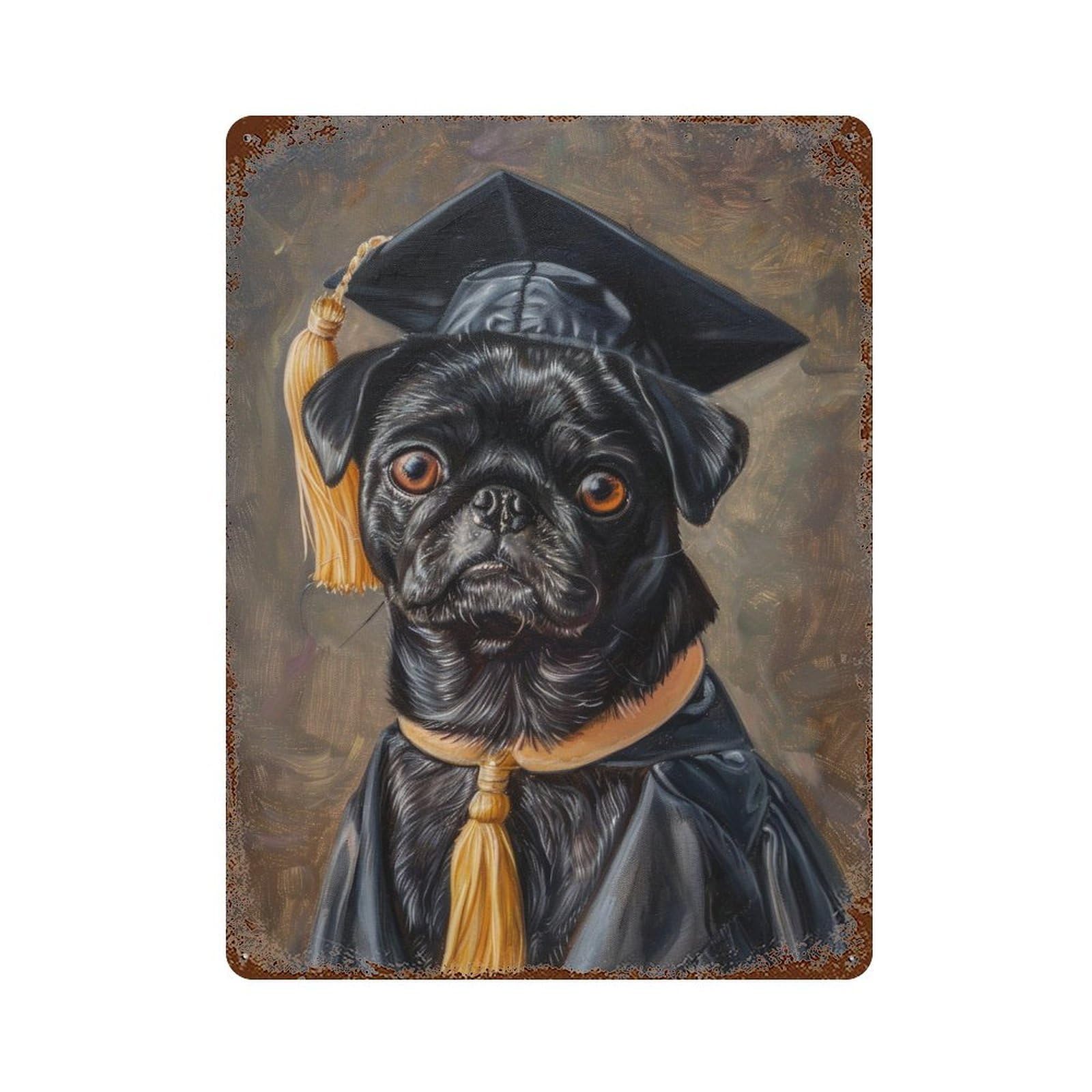 Graduation Pug Art Print 15.7"x11.8" Retro Metal Sign, Old School Wall Decor for Office, Studio And Wall Decor