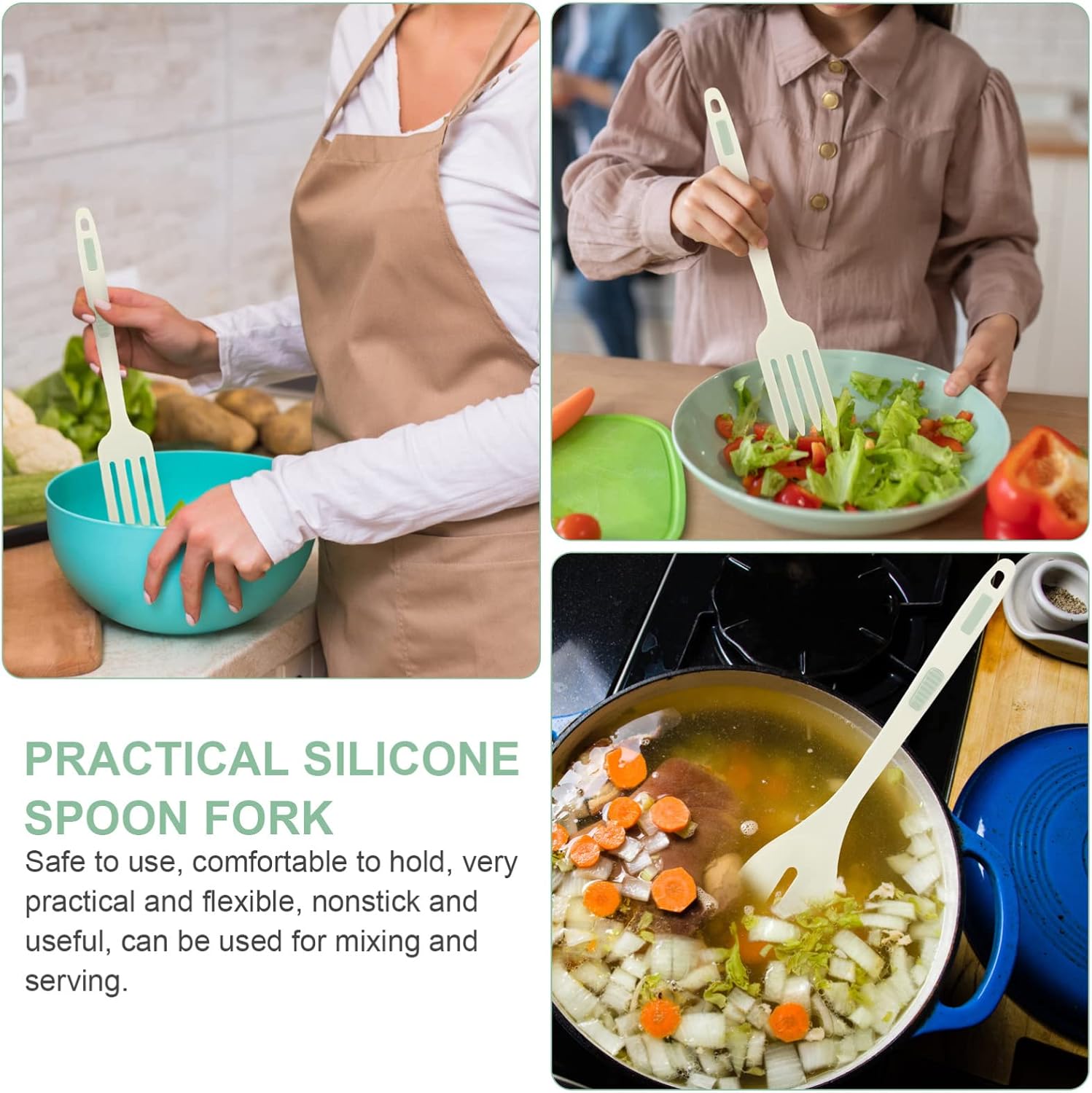 UPKOCH 1set Silicone Fork and Spoon Nonstick Kitchen Utensil Kit Lightweight Cooking Tools for Baking and Serving Easy to Clean