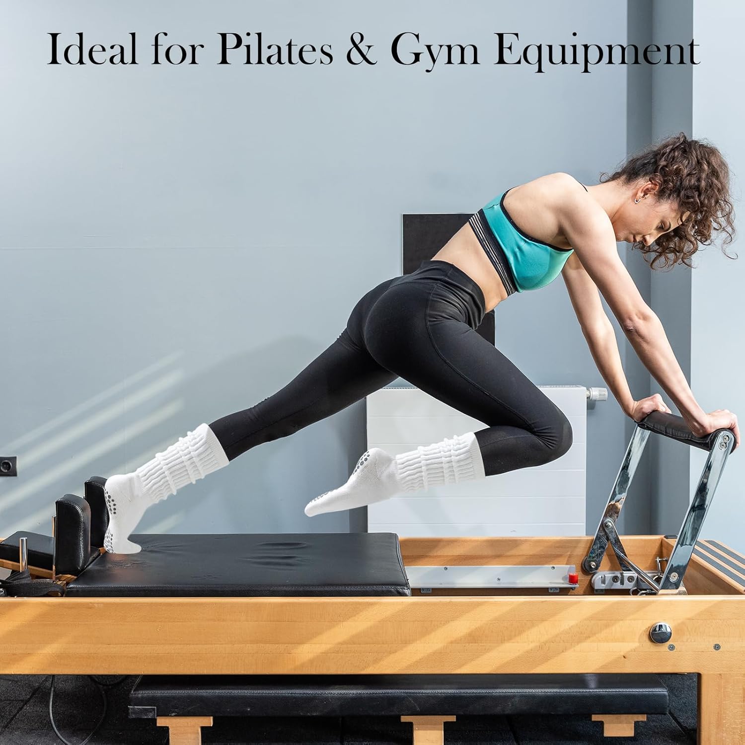 6 Pairs Grip Pilates Socks for Women, Non Slip Slouch Scrunch Socks Yoga Barre Workout Boot Fall Winter Slouchy Sock for Hospital Gym Christmas - Image 7