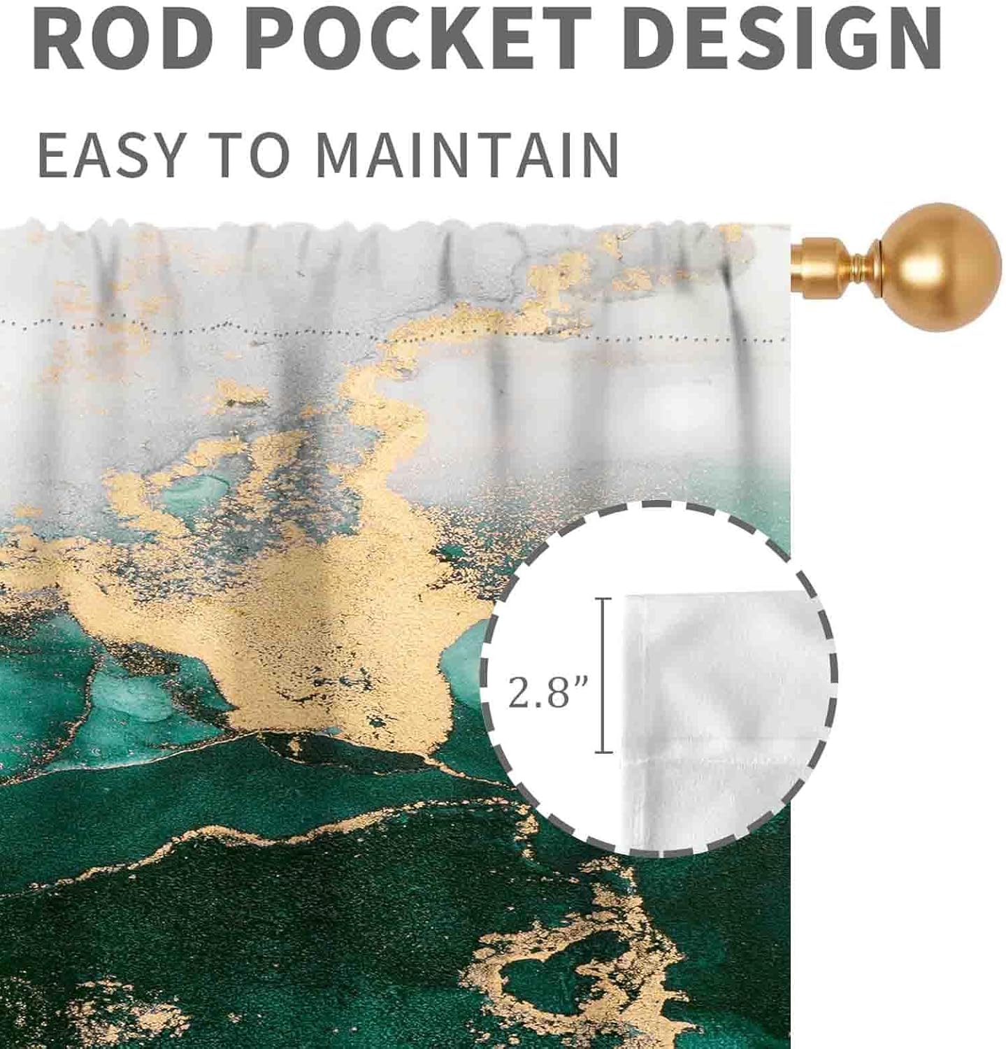 Green Marble Curtains, Abstract Emerald Green Golden Glitter Foil Printed Aesthetic Unique Modern Luxury Window Treatments Drapery for Bedroom Living Room Bathroom Kitchen 2 Panels, 84"x63" Inch