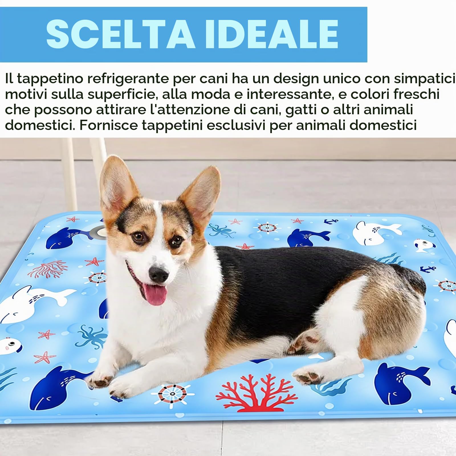 Tappetino refrigerante per cani e gatti, 50 x 60 cm, con gel impermeabile, tappetino refrigerante per animali domestici, tappetino refrigerante riempito d'acqua, tappetino rinfrescante