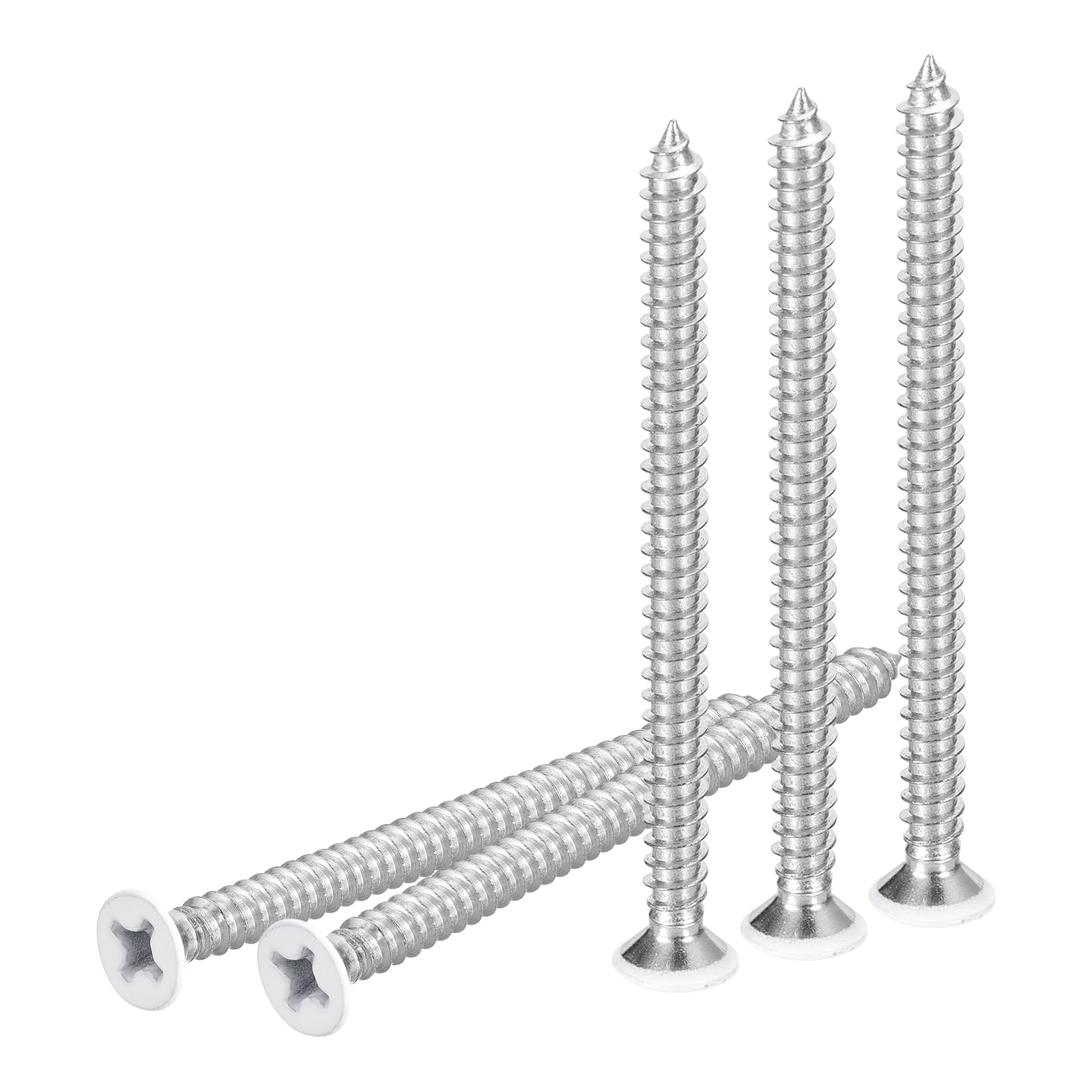 DTGN 25Pcs #10x3-1/2 Flat Head Wood Screws, 304 Stainless Steel White Phillips Self Tapping Screws - Good for Woodworking, Furniture - White