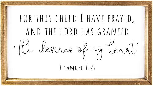 Vilight Wood Nursery Wall Decor for Girl and Boy - New Mom Gifts Framed Rustic Signs for Kids - For This Child, I Have Prayed - 16x8.6 Inches
