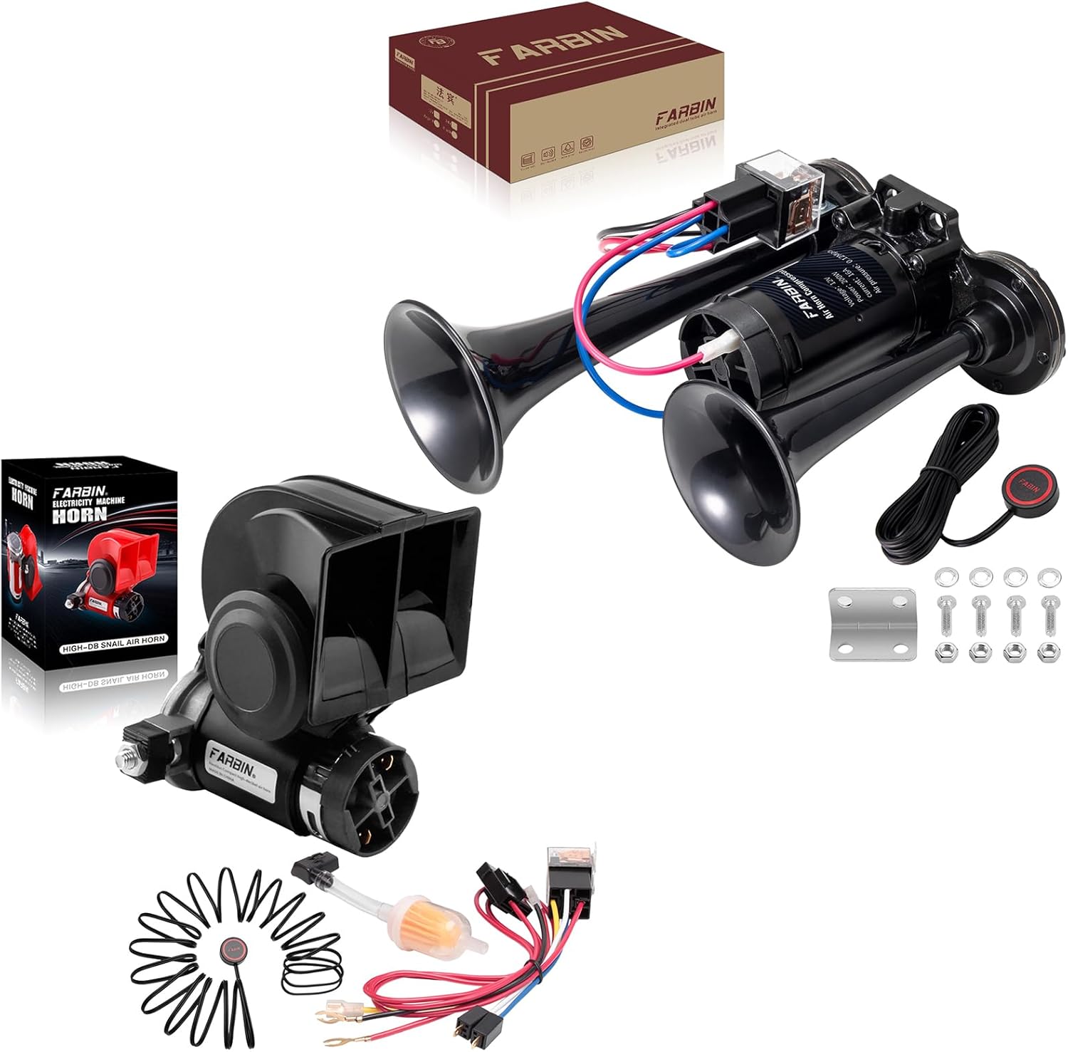 FARBIN Black Air Horn with Button and compressor with 12v Air Horn Kit