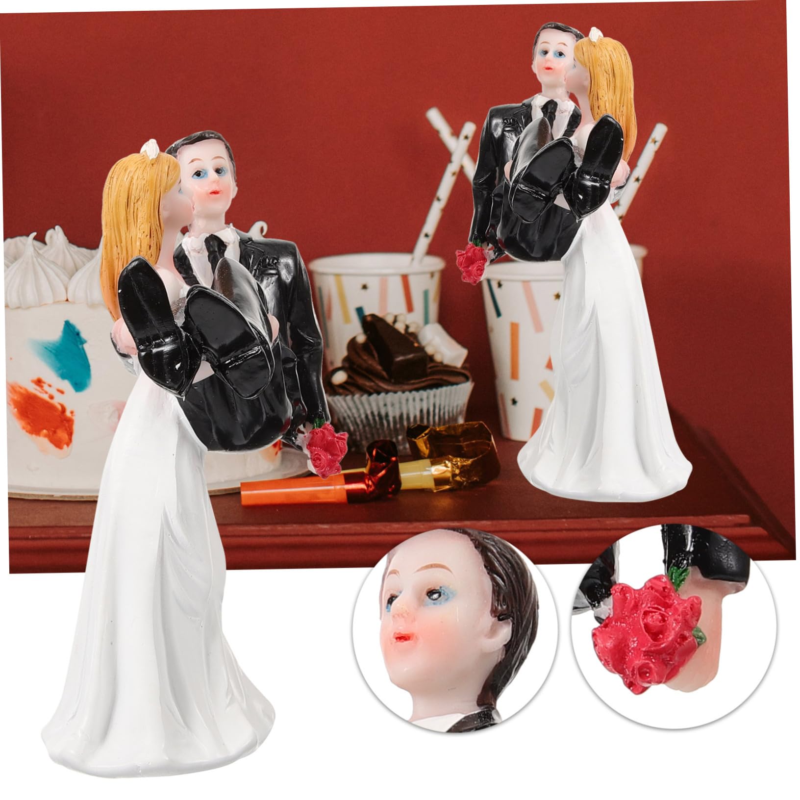 2stücke Brautpaar Figuren Statue Aus Resin Hochzeitsdeko Tortenaufsatz Für Hochzeitstorte Romantische Hochzeitsparty Braut Und Bräutigam Dekofigur Schwarz-weiß Perfektes Zur