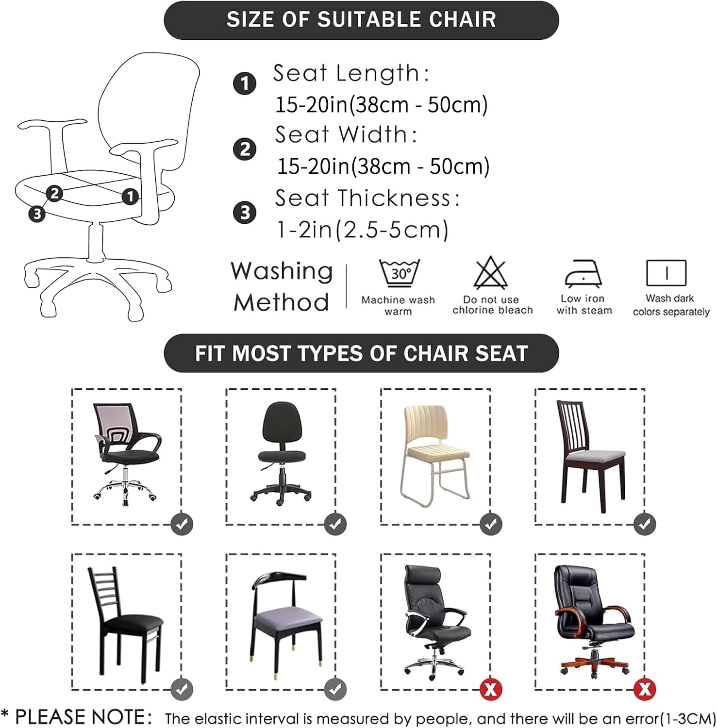 FORCHEER Office Chair seat Covers Leather Stretch Waterproof PU Computer Chair Seat Cushion Slipcovers-Black