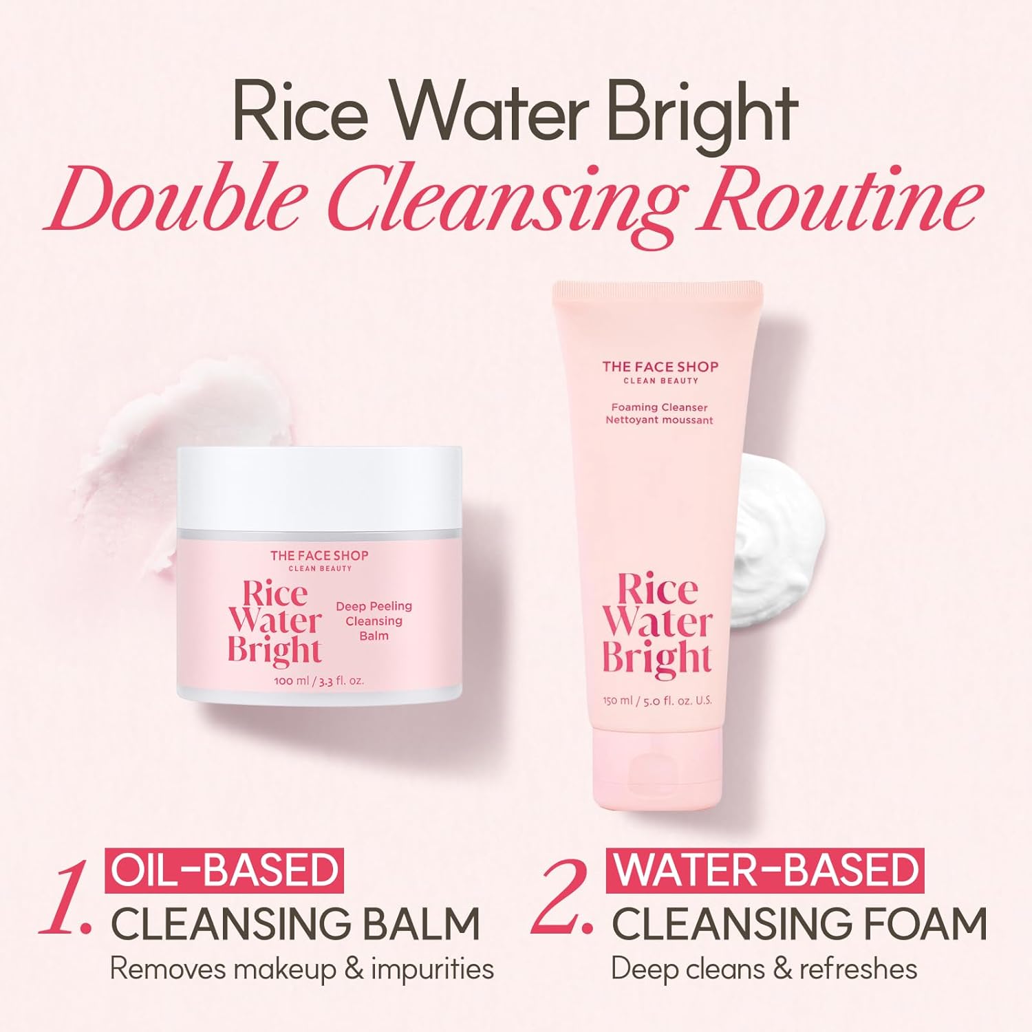 The Face Shop Korean Rice Cleansing Duo – Rice Extract Double Cleansing Foam & Balm for All Skin Types