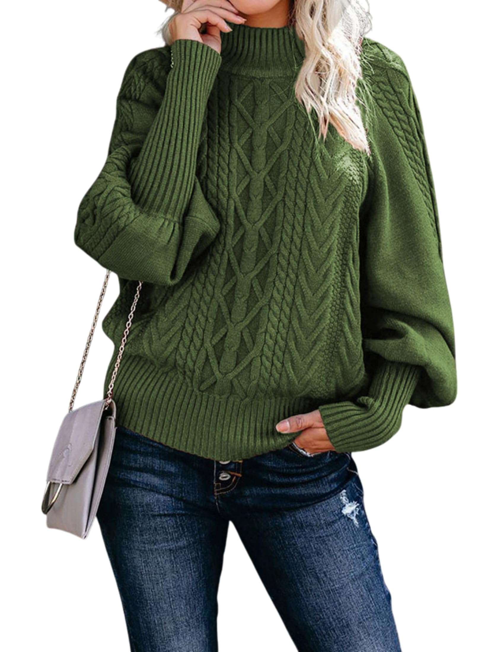 LIZALIG Fashion Fall Turtleneck Lantern Long Sweater Womens Winter Oversized Casual Sleeve Pullover Outfit Cozy Knit