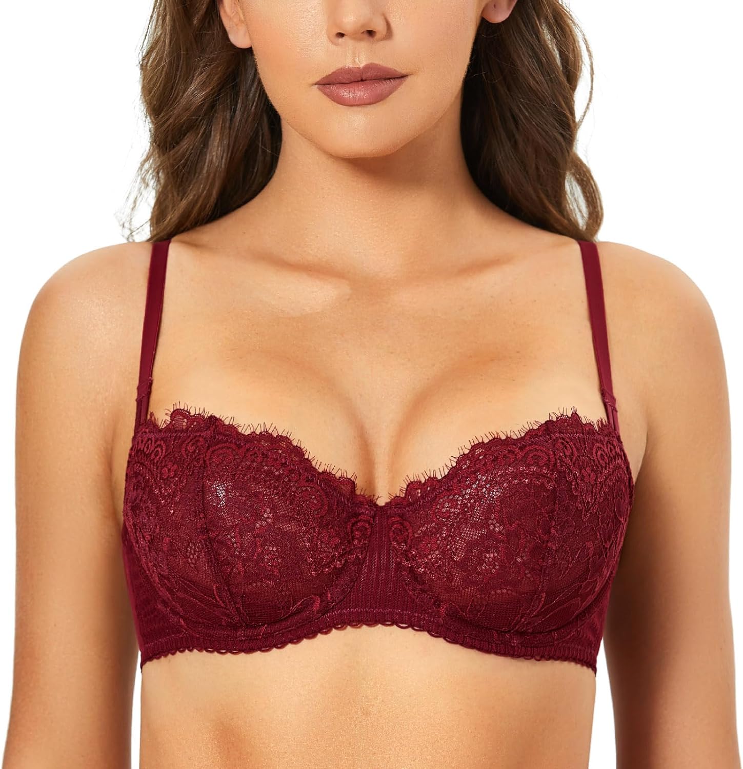 DOBREVA Women's Sexy Lace Push Up Plus Size Bra Sheer Balconette Underwire Unlined - Image 7